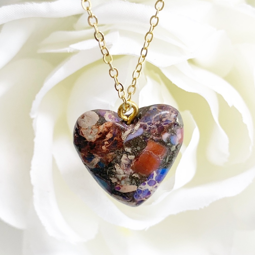 Multicolor Jasper Heart Pendant Necklace
